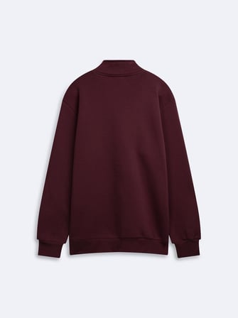 Regular Fit Dik Yaka Yarım Fermuarlı Bordo Sweatshırt