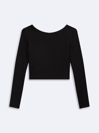 Uzun Kollu Kayık Yaka Crop Siyah Sweatshırt