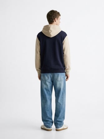 Relaxed Fit Yazı Baskılı Kapüşonlu Lacivert Sweatshırt