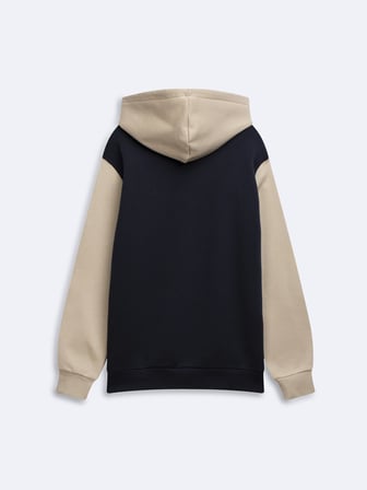 Relaxed Fit Yazı Baskılı Kapüşonlu Lacivert Sweatshırt