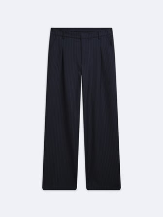 Baggy Pile Detaylı Çizgili Lacivert Pantolon