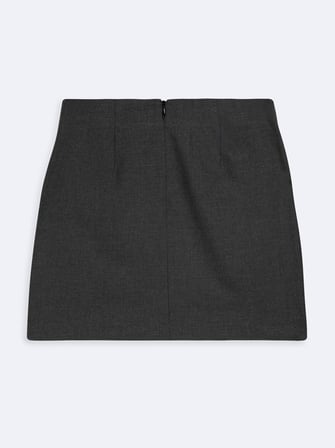 Slim Fit Yırtmaçlı Mini Gri Etek