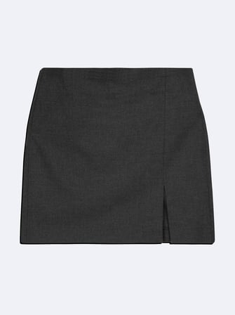 Slim Fit Yırtmaçlı Mini Gri Etek