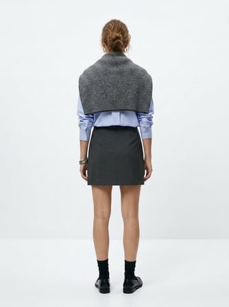 Slim Fit Yırtmaçlı Mini Gri Etek