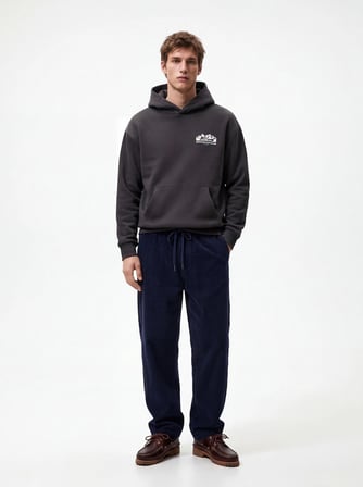 Baggy Kadife Fitilli Lacivert Pantolon