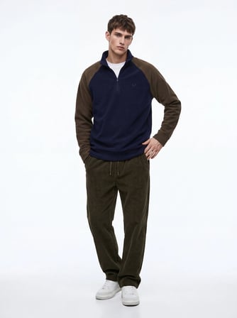 Baggy Kadife Fitilli Yeşil Pantolon
