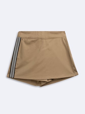 Slim Fit Şeritli Mini Bej Şort Etek