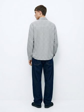 Relaxed Fit Kareli Uzun Kollu Beyaz Gömlek