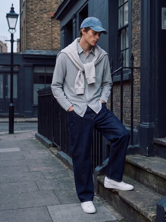 Relaxed Fit Kareli Uzun Kollu Beyaz Gömlek