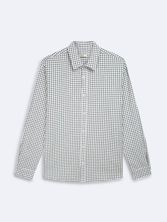Relaxed Fit Kareli Uzun Kollu Beyaz Gömlek