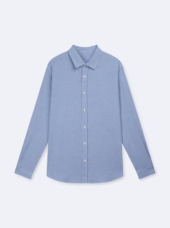 Relaxed Fit Mikro Ekoseli Uzun Kollu Beyaz Gömlek