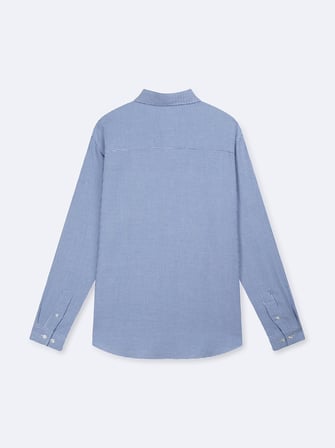 Relaxed Fit Mikro Ekoseli Uzun Kollu Beyaz Gömlek