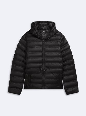 Regular Fit Şişme Kapüşonlu Siyah Mont
