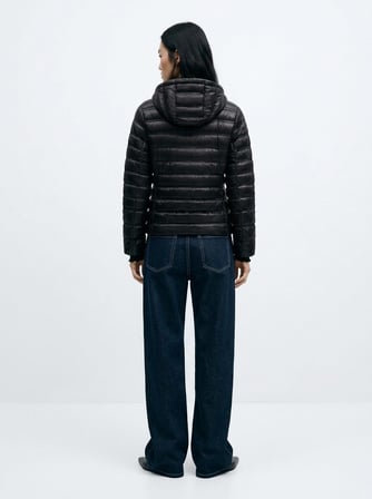 Regular Fit Şişme Kapüşonlu Siyah Mont