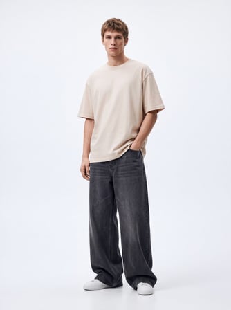 Regular Fit Basic Bisiklet Yaka Bej T-shırt