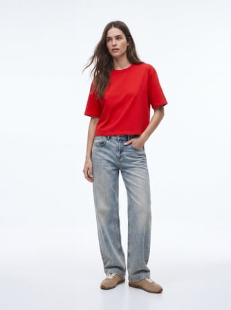 Baby Tee Basic Bisiklet Yaka Kırmızı T-shırt