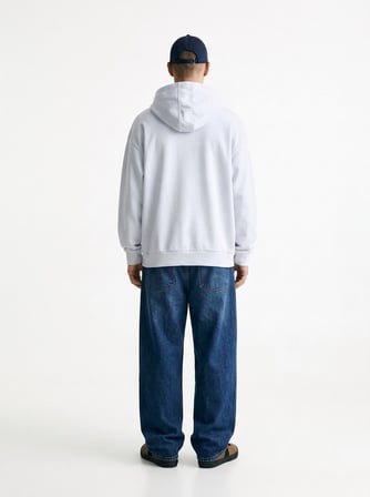 Relaxed Fit Düğme Detaylı Kapüşonlu Mavi Sweatshırt