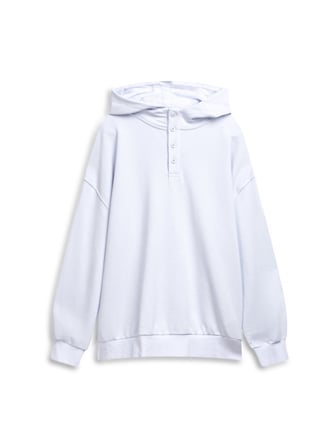 Relaxed Fit Düğme Detaylı Kapüşonlu Mavi Sweatshırt