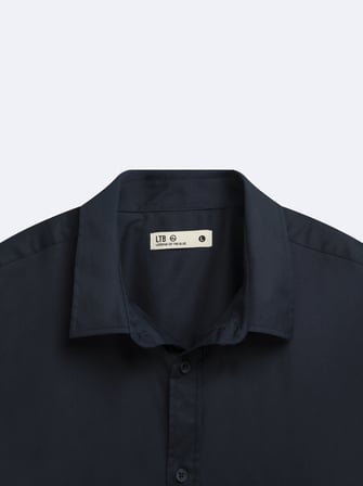 Slim Fit Yaka Detaylı Uzun Kollu Lacivert Gömlek