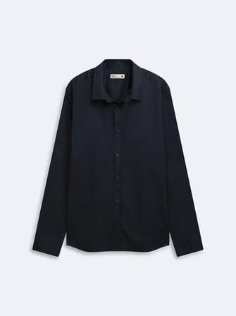Slim Fit Yaka Detaylı Uzun Kollu Lacivert Gömlek