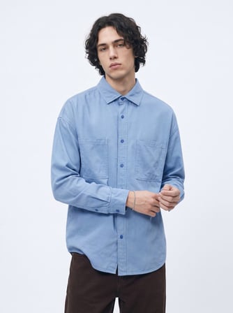 Relaxed Fit Faded Fabric Tencel Mavi Gömlek