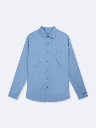 Relaxed Fit Faded Fabric Tencel Mavi Gömlek