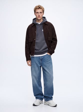 Relaxed Fit Süet Görünümlü Kahverengi Mont