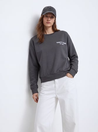 Regular Fit Yazı Baskılı Bisiklet Yaka Gri Sweatshırt