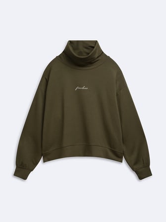 Relaxed Fit Boğazlı Yaka Minimal Baskılı Yeşil Sweatshırt