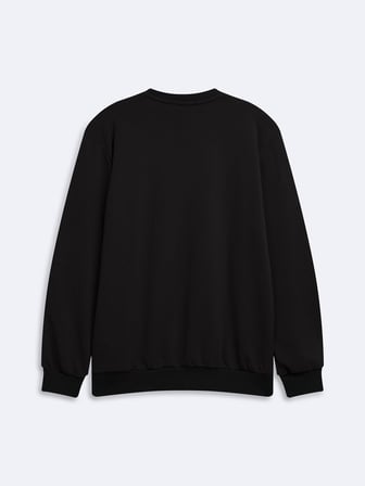 Regular Fit Baskı Detaylı Bisiklet Yaka Siyah Sweatshırt