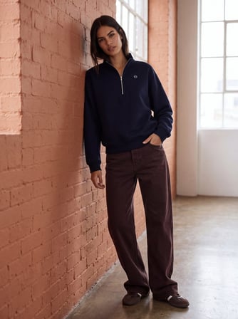 Regular Fit Yarım Fermuarlı Dik Yaka Lacivert Sweatshırt