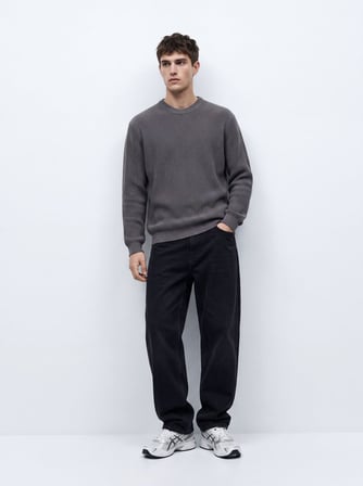 Regular Fit Bisiklet Yaka Triko Gri Kazak