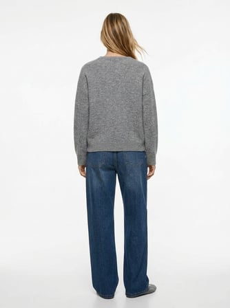 Relaxed Fit V Yaka Triko Gri Kazak
