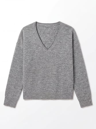 Relaxed Fit V Yaka Triko Gri Kazak