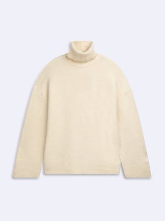 Relaxed Fit Boğazlı Yaka Triko Krem Kazak