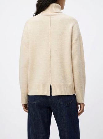 Relaxed Fit Boğazlı Yaka Triko Krem Kazak