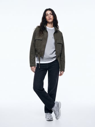 Relaxed Fit Yazı Baskılı Gri Sweatshırt