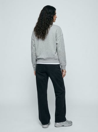 Relaxed Fit Yazı Baskılı Gri Sweatshırt