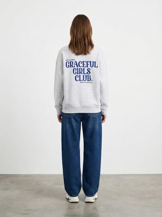 Relaxed Fit Yazı Baskılı Bisiklet Yaka Gri Sweatshırt