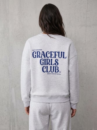 Relaxed Fit Yazı Baskılı Bisiklet Yaka Gri Sweatshırt