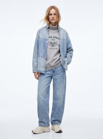 Relaxed Fit Yazı Baskılı Boğazlı Yaka Gri Sweatshırt