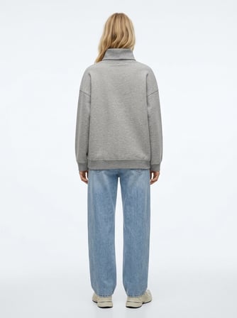 Relaxed Fit Yazı Baskılı Boğazlı Yaka Gri Sweatshırt