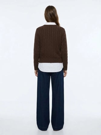 Slim Fit V Yaka Triko Kahverengi Kazak