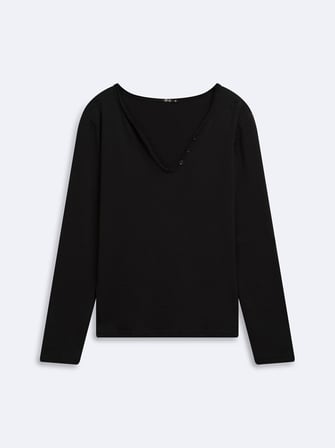 Regular Fit Flamlı V Yaka Siyah Sweatshırt