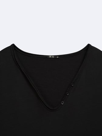 Regular Fit Flamlı V Yaka Siyah Sweatshırt