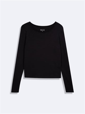 Regular Fit Flamlı Basic Siyah Sweatshırt