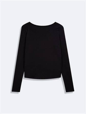 Regular Fit Flamlı Basic Siyah Sweatshırt