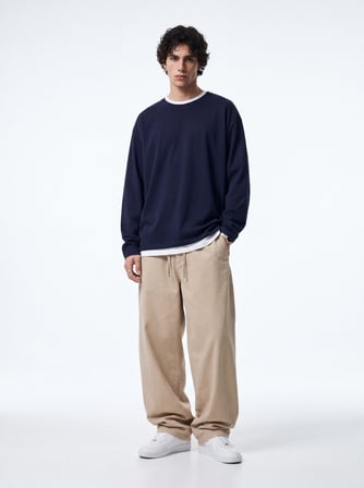 Regular Fit Flamlı Basic Lacivert Sweatshırt