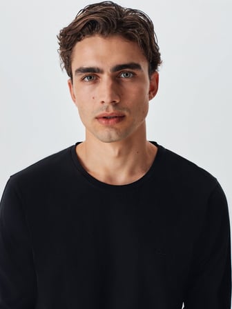 Regular Fit Likralı Basic Siyah Sweatshırt