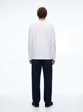 Regular Fit Likralı Basic Beyaz Sweatshırt